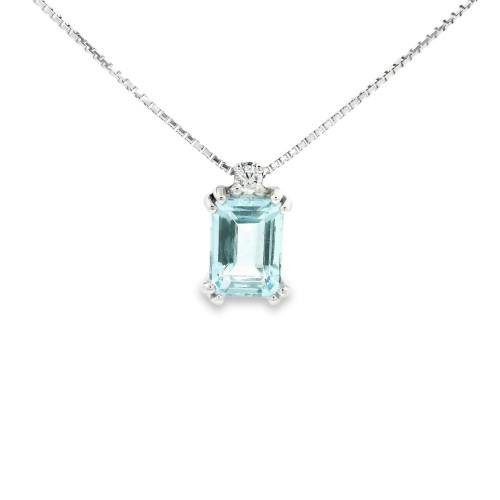 Collana Acquamarina Rett 7 x 5 mm ct 0,92 Diamanti ct 0,033 F VS Oro 18 kt 2,21 gr