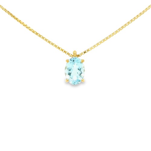 Collana Acquamarina Ovale 7 x 5 mm ct 0,71 in Oro Giallo 18 kt 2,57 gr
