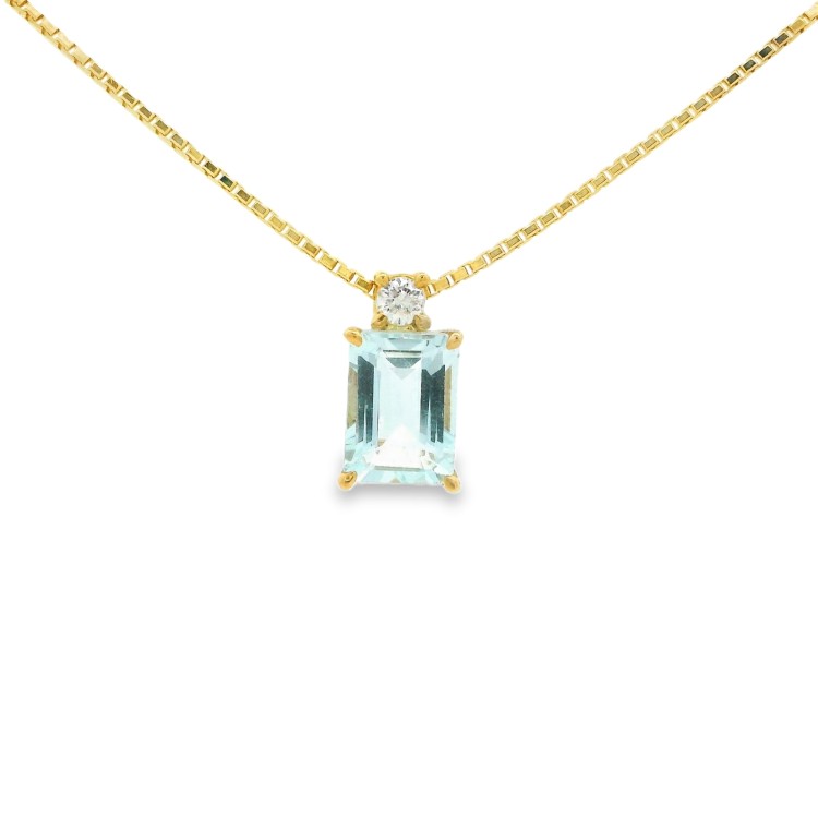 Collana Acquamarina Rett 7 x 5 mm ct 1,00 Diamante ct 0,047 F VS in Oro Giallo 18 kt 3 gr