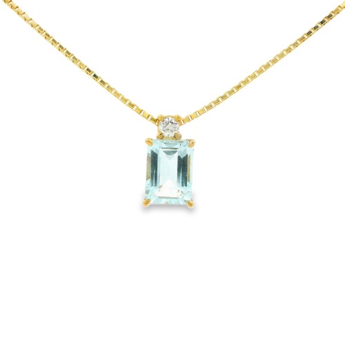Collana Acquamarina Rett 7 x 5 mm ct 1,00 Diamante ct 0,047 F VS in Oro Giallo 18 kt 3 gr