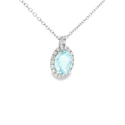 Collana Acquamarina Ovale 6 x 8 mm ct 1,14 e Diamanti taglio a brillante ct 0,145 F VS SI Oro 18 kt 2,66 gr 2
