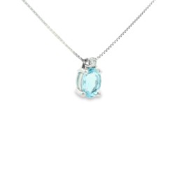 Collana Acquamarina Ovale 7 x 5 mm ct 0,71 Diamanti ct 0,0,33 F VS Oro 18 kt 2,13 gr 2