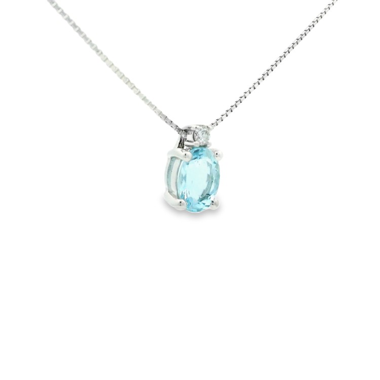 Collana Acquamarina Ovale 7 x 5 mm ct 0,71 Diamanti ct 0,033 F VS Oro 18 kt 1,98 gr