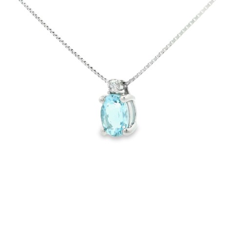 Collana Acquamarina Ovale 7 x 5 mm ct 0,71 Diamanti ct 0,0,33 F VS Oro 18 kt 2,13 gr