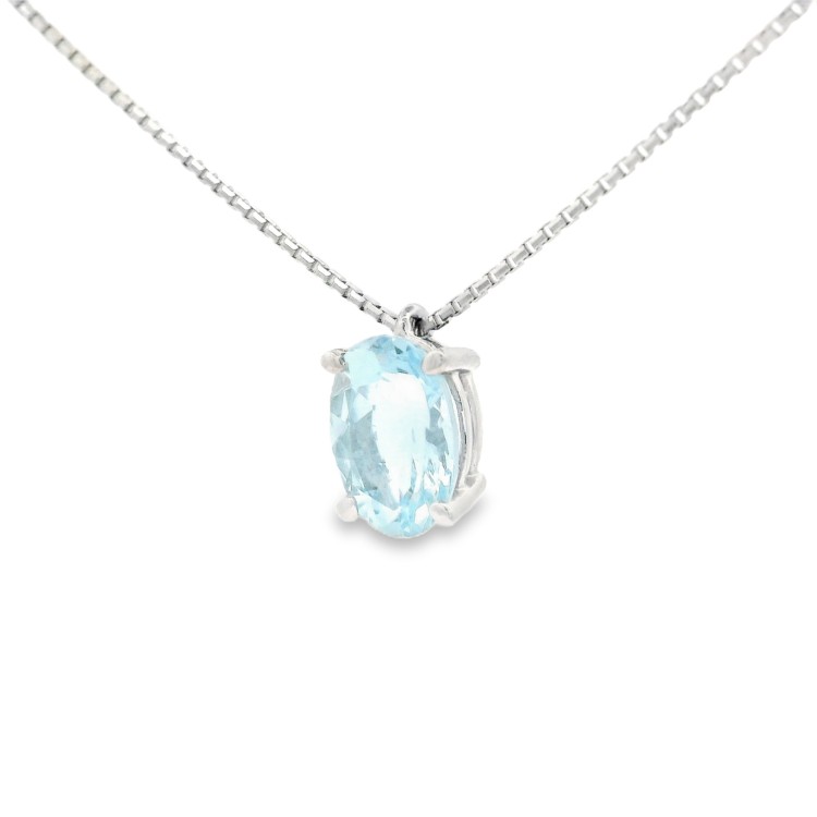 Collana Acquamarina Ovale 7 x 5 mm ct 0,74 in Oro 18 kt 1,97 gr