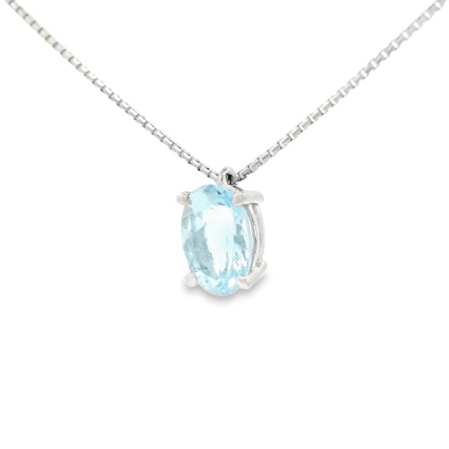 Collana Acquamarina Ovale 7 x 5 mm ct 0,74 in Oro 18 kt 1,97 gr