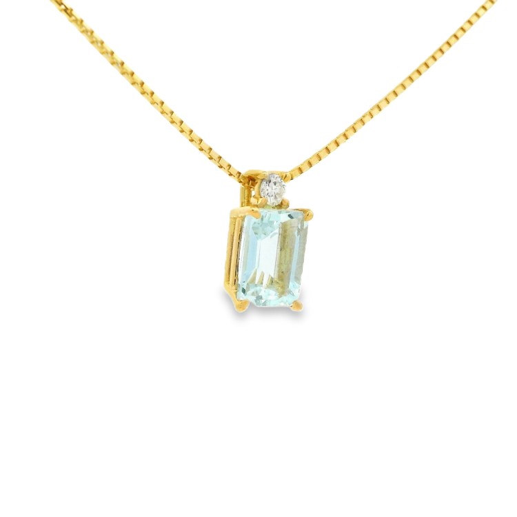 Collana Acquamarina Rett 7 x 5 mm ct 1,00 Diamante ct 0,047 F VS in Oro Giallo 18 kt 3 gr