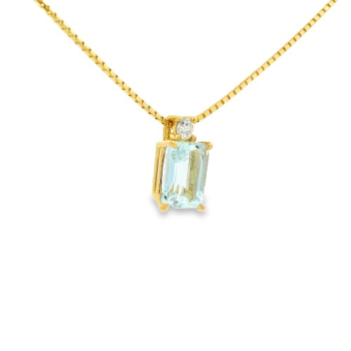 Collana Acquamarina Rett 7 x 5 mm ct 1,00 Diamante ct 0,047 F VS in Oro Giallo 18 kt 3 gr