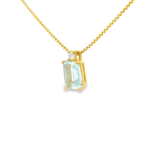 Collana Acquamarina Rett 7 x 5 mm ct 1,00 Diamante ct 0,047 F VS in Oro Giallo 18 kt 3 gr