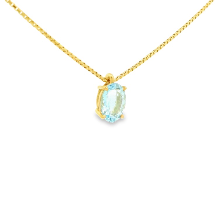 Collana Acquamarina Ovale 7 x 5 mm ct 0,71 in Oro Giallo 18 kt 2,57 gr