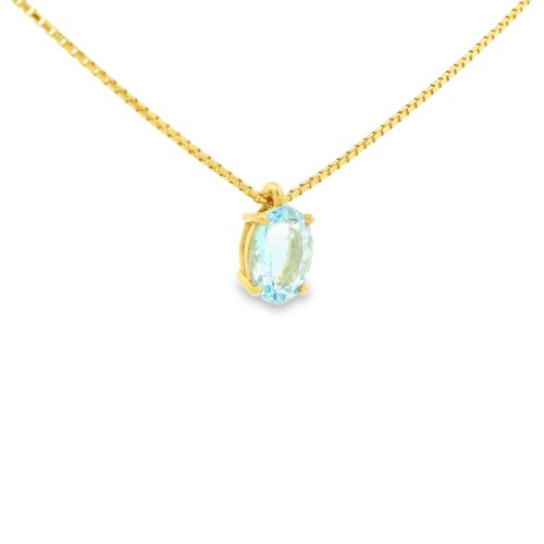 Collana Acquamarina Ovale 7 x 5 mm ct 0,71 in Oro Giallo 18 kt 2,57 gr
