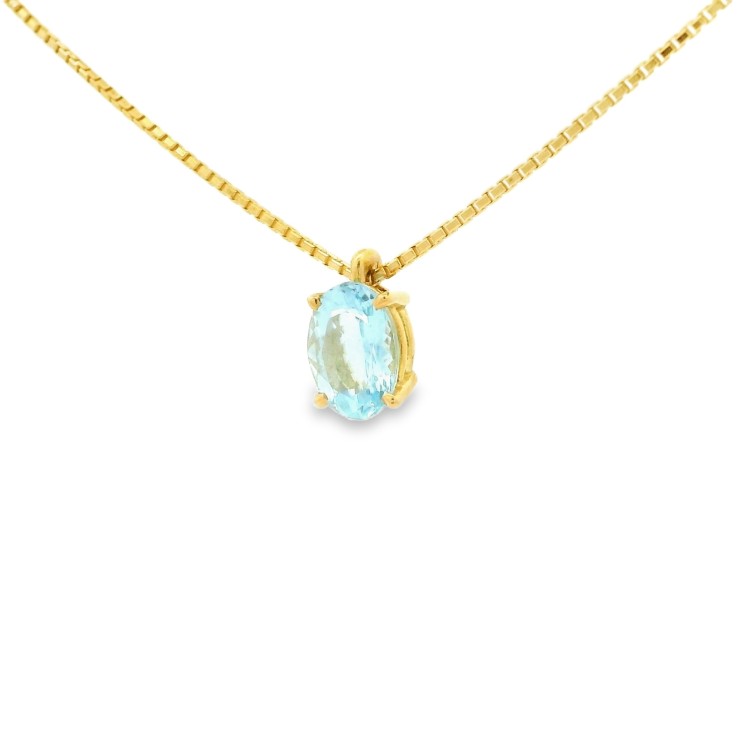 Collana Acquamarina Ovale 7 x 5 mm ct 0,71 in Oro Giallo 18 kt 2,57 gr