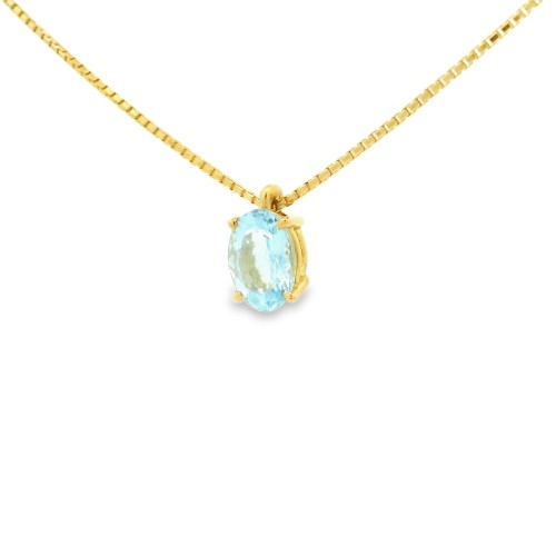Collana Acquamarina Ovale 7 x 5 mm ct 0,71 in Oro Giallo 18 kt 2,57 gr