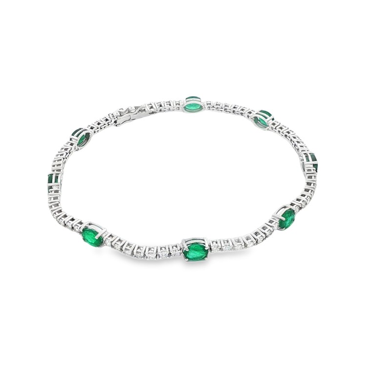 Bracciale Smeraldi ct 2,57 Diamanti ct 1,16 F VS Oro 18 kt 7,2 gr
