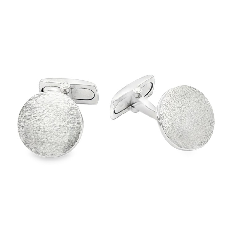 Gemelli Polsini Rotondi Satinati in Argento 925 Rodiati misura 13,8 mm 9,40 gr
