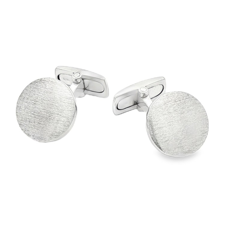 Gemelli Polsini Rotondi Satinati in Argento 925 Rodiati misura 13,8 mm 9,40 gr