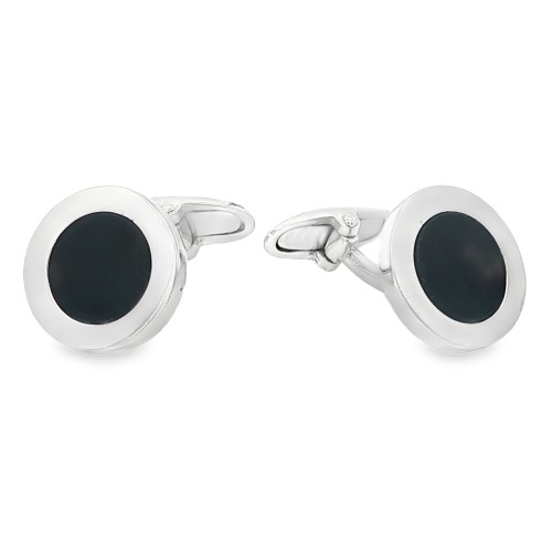Gemelli Polsini Rotondi con Onice misura 15 x 2,3 mm Lisci  con bordo in Argento 925 rodiati.