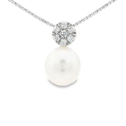 Collana Perla Fantasia Diamanti ct 0,22 Oro 18 kt