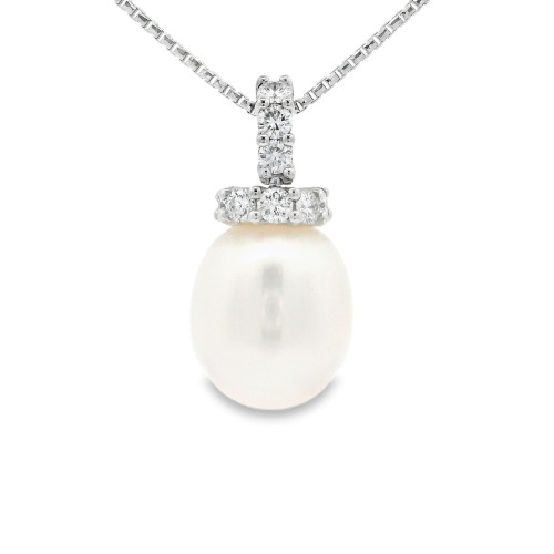 Collana Perla Fantasia Diamanti ct 0,34 Oro 18 kt