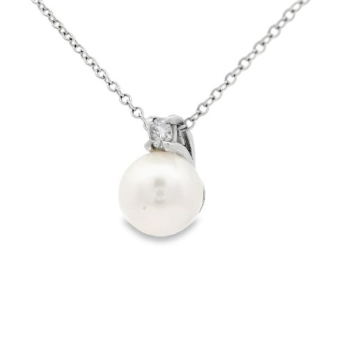 Collana Perla 7,9 mm Diamante ct 0,08 Oro 18 kt