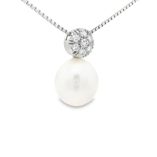 Collana Perla Fantasia Diamanti ct 0,22 Oro 18 kt