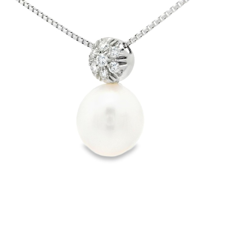 Collana Perla Fantasia Diamanti ct 0,22 Oro 18 kt