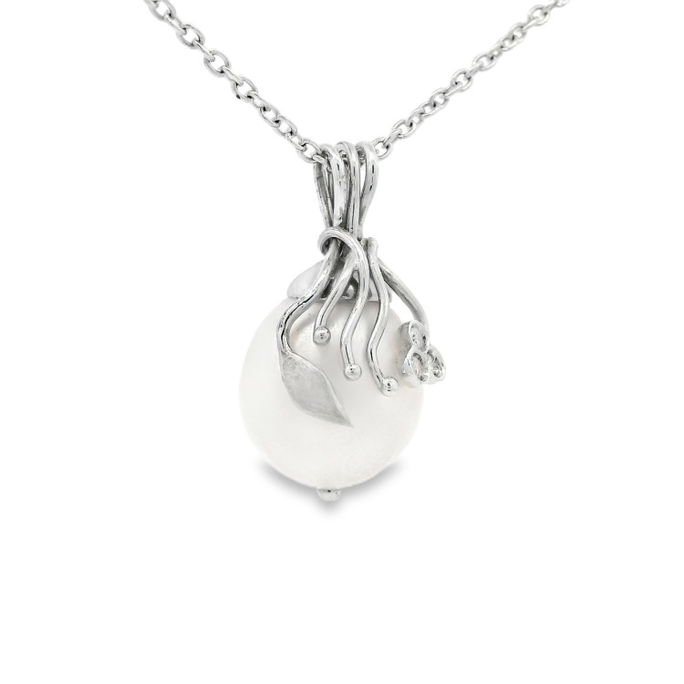 Collana Perla Acqua dolce 11 mm Diamante ct 0,02 Oro 18 kt