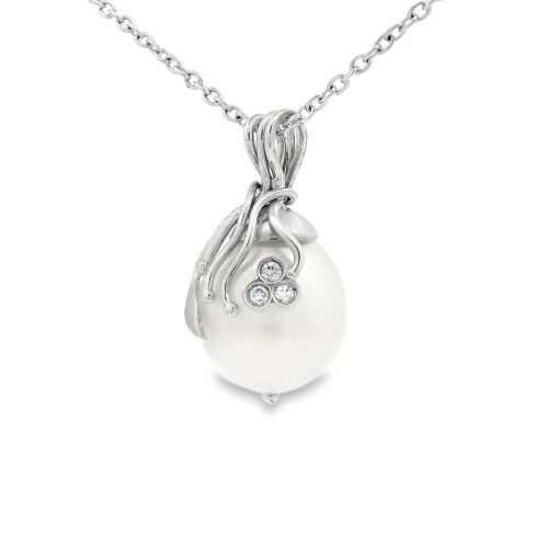 Collana Perla Acqua dolce 11 mm Diamante ct 0,02 Oro 18 kt