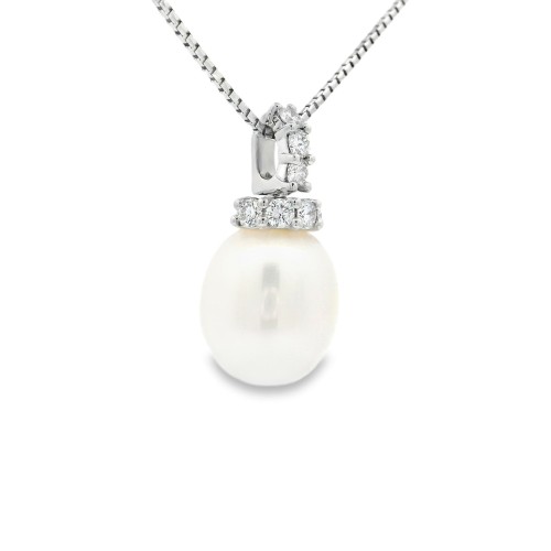 Collana Perla Fantasia Diamanti ct 0,34 Oro 18 kt