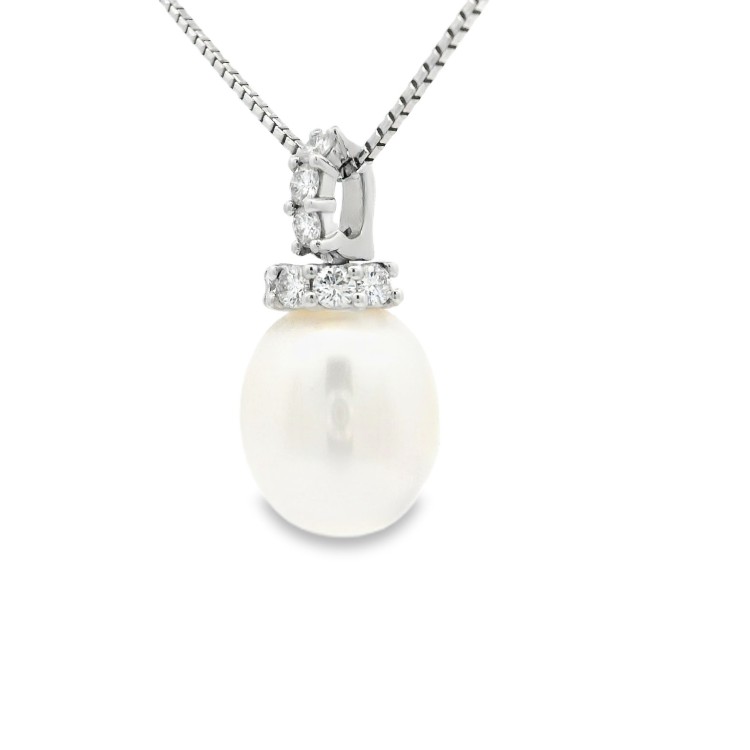 Collana Perla Fantasia Diamanti ct 0,34 Oro 18 kt