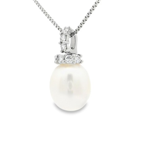 Collana Perla Fantasia Diamanti ct 0,34 Oro 18 kt