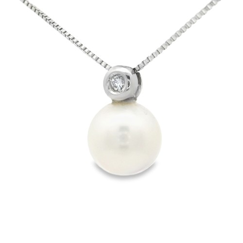 Collana Perla 8,3 mm Diamante ct 0,06 Oro 18 kt