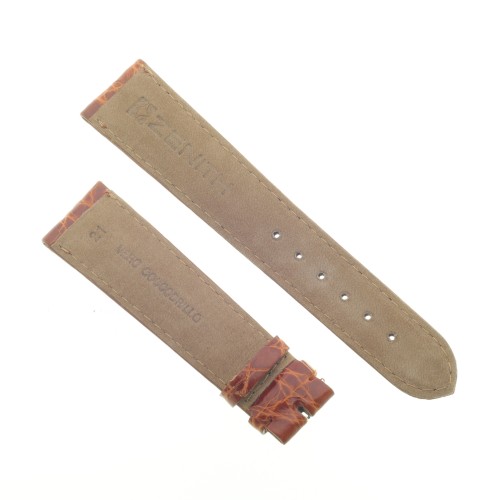 Zenith Cinturino V Coccodrillo Marrone Gold Lucido 21/18 mm cucito piatto spessore 4,3 mm lunghezza 80/115 mm.