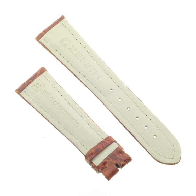 Zenith Cinturino V Coccodrillo Marrone Gold Lucido 22/18 mm cucito piatto spessore 5 mm lunghezza 79/114mm.