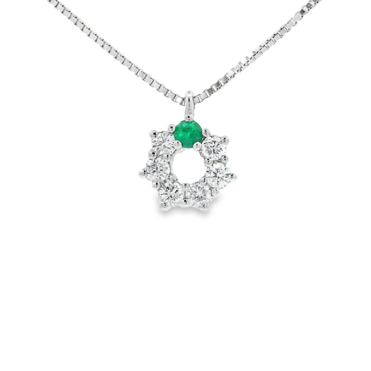 Collana Smeraldo Margherita ct 0,02  Diamanti ct 0,20 Oro 18 kt
