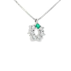 Collana Smeraldo Margherita ct 0,02  Diamanti ct 0,20 Oro 18 kt 2