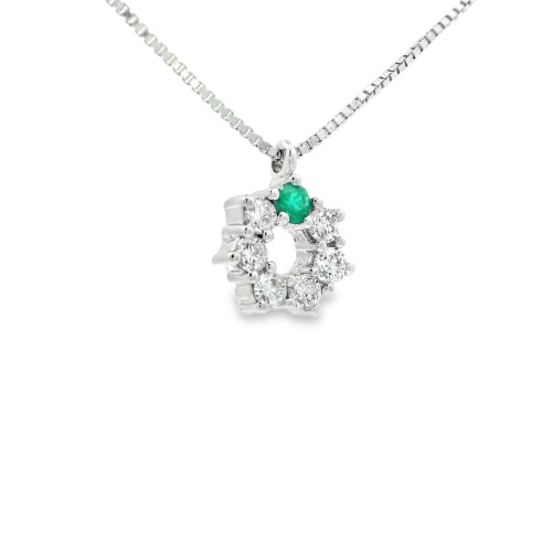 Collana Smeraldo Margherita ct 0,02  Diamanti ct 0,20 Oro 18 kt