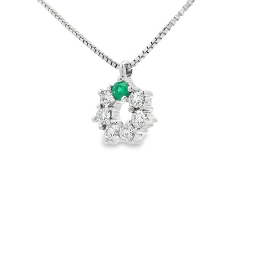 Collana Smeraldo Margherita ct 0,02  Diamanti ct 0,20 Oro 18 kt