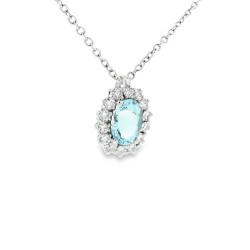 Collana Acquamarina Ovale 6 x 8 mm ct 1,08 e Diamanti taglio a brillante ct 0,41 F VS SI Oro 18 kt 4,75 gr 2