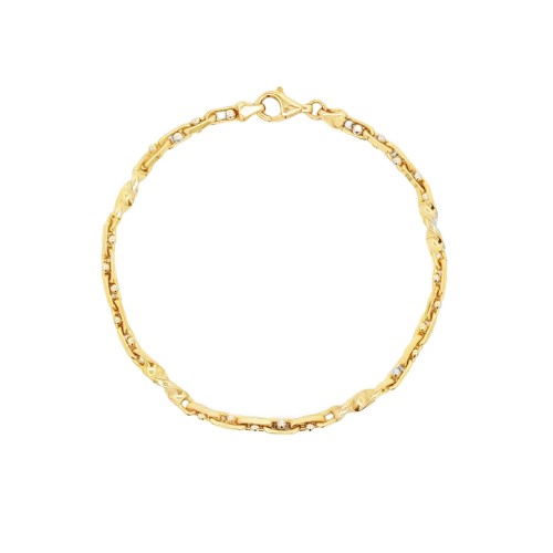 Bracciale Maglia Marina Fantasia  19,8 cm x 3,3 mm  Oro Giallo e Bianco 18 kt 13 gr
