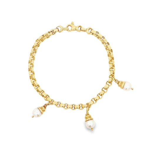 Bracciale Charms 3 Perle 18,5 cm  Oro 18 kt 12,5 gr