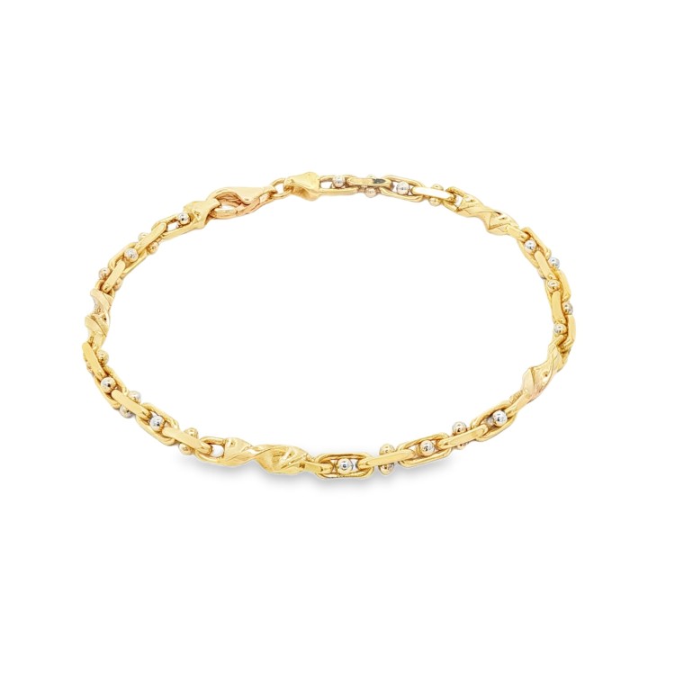 Bracciale Maglia Marina Fantasia  19,8 cm x 3,3 mm  Oro Giallo e Bianco 18 kt 13 gr