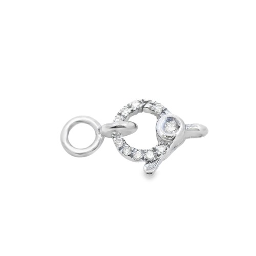 Chiusura Moschettone a Cerchio Piccola 6,5 mm Diamanti ct 0,13 F VS Oro Bianco 18 kt 0,85 gr