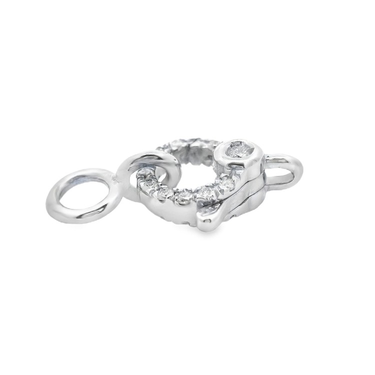 Chiusura Moschettone a Cerchio Piccola 6,5 mm Diamanti ct 0,13 F VS Oro Bianco 18 kt 0,85 gr