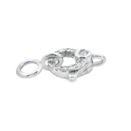 Chiusura Moschettone a Cerchio Piccola 6,5 mm Diamanti ct 0,13 F VS Oro Bianco 18 kt 0,85 gr