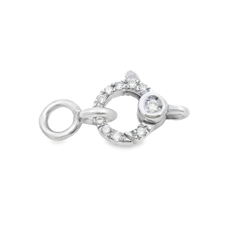 Chiusura Moschettone a Cerchio Piccola 6,5 mm Diamanti ct 0,13 F VS Oro Bianco 18 kt 0,85 gr