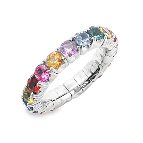 Fedina Elastica Eternity Zaffiri Multicolor ct 3,20  n° 20 pietre Oro Bianco 18 kt 6,35 gr