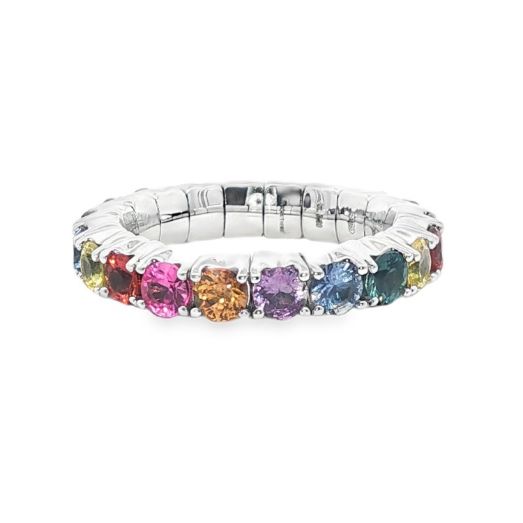 Fedina Elastica Eternity Zaffiri Multicolor ct 3,20  n° 20 pietre Oro Bianco 18 kt 6,35 gr