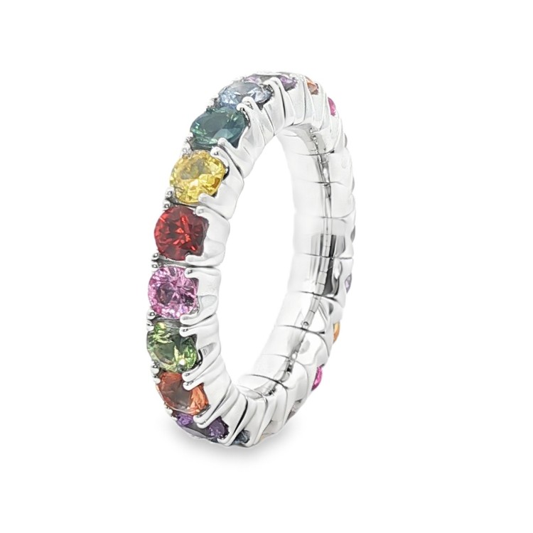 Anello Fedina Elastica Eternity Zaffiri Multicolor ct 3,20  n° 20 pietre Oro Bianco 18 kt 6,35 gr