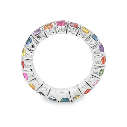 Anello Fedina Elastica Eternity Zaffiri Multicolor ct 3,20  n° 20 pietre Oro Bianco 18 kt 6,35 gr
